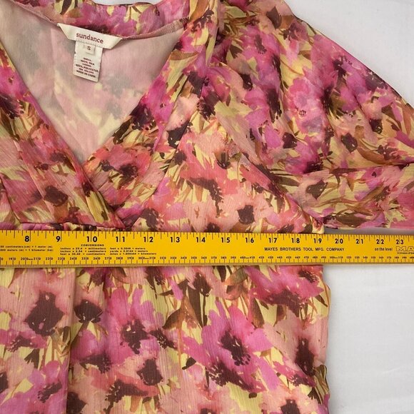 Sundance Silk Boho Floral 3/4 Sleeve V-Neck Tunic Top Watercolor Pink Women S - Picture 7 of 10